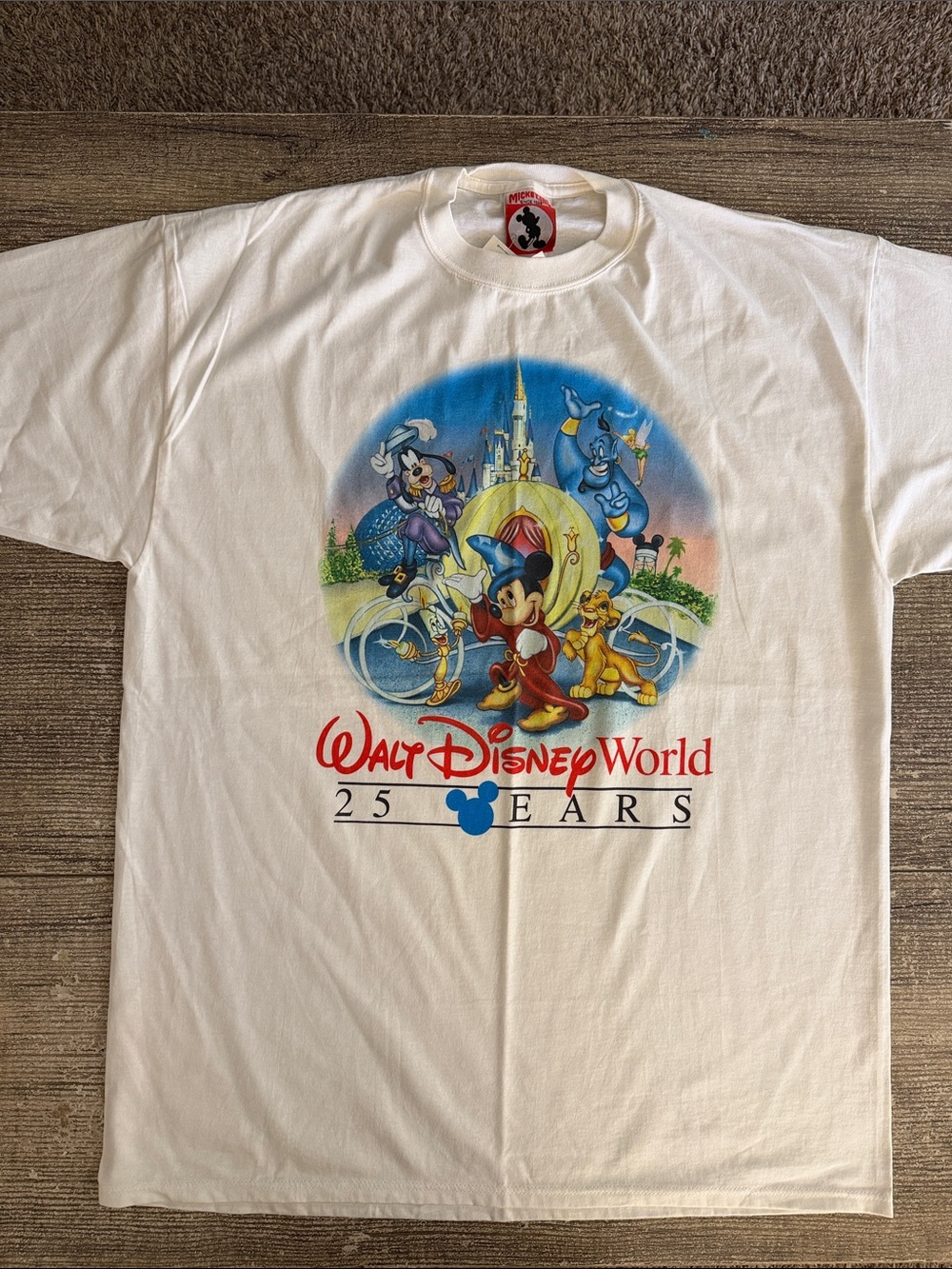 NWT Disney Vintage 25 Years graphic Mickey sorcerer tee with Simba and genie